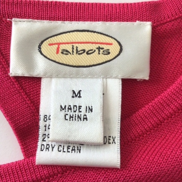 Talbots fuschia pink sweater back opening with rhinestone 3/4 sleeve M  … - Picture 3 of 8